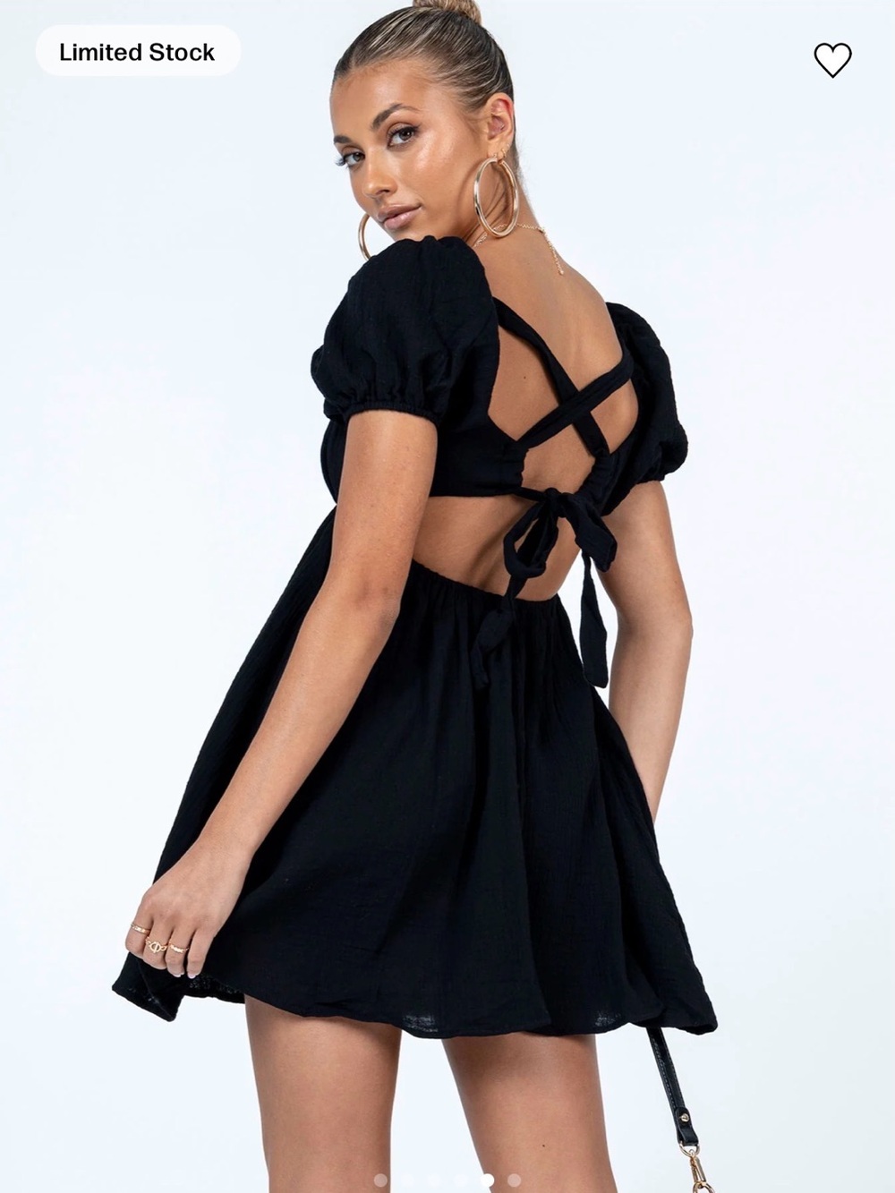 Princess Polly Black Open-Back Puff Sleeve Mini Dress